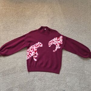 Crown & Ivy Burgundy Sweater with Animal Design